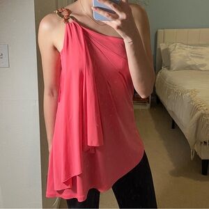 Cache coral asymmetrical tank top with tie detail and chain size small
